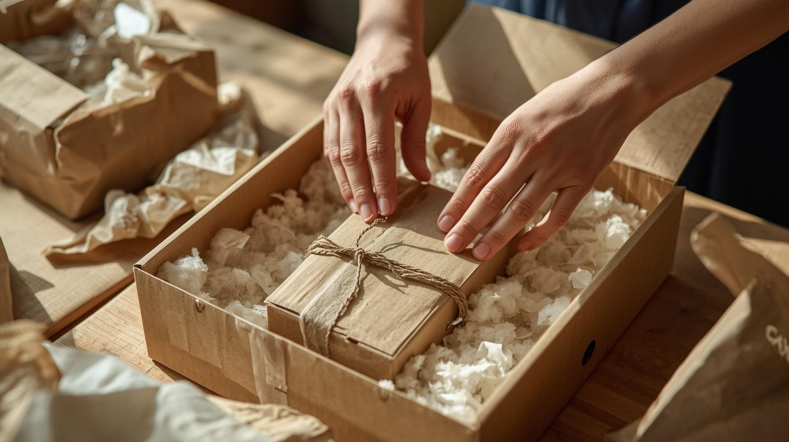 kraft box with biodegradable filler, eco-friendly packaging